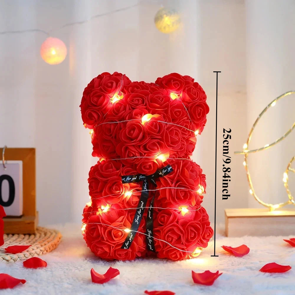 Valentines Day Artificial Teddy Rose Flower Bear with Box