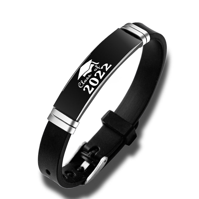 Class Of Graduation Black Stainless Steel Silicone Bracelet Bangles