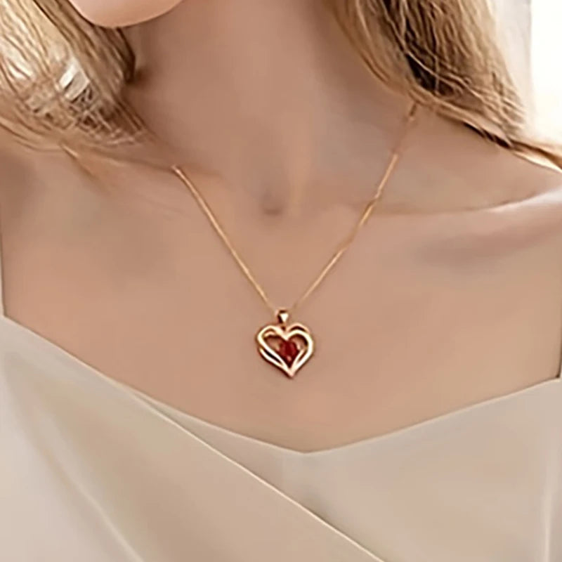 Heart Zircon Necklace Set And Cute Bear Rose Gift Box