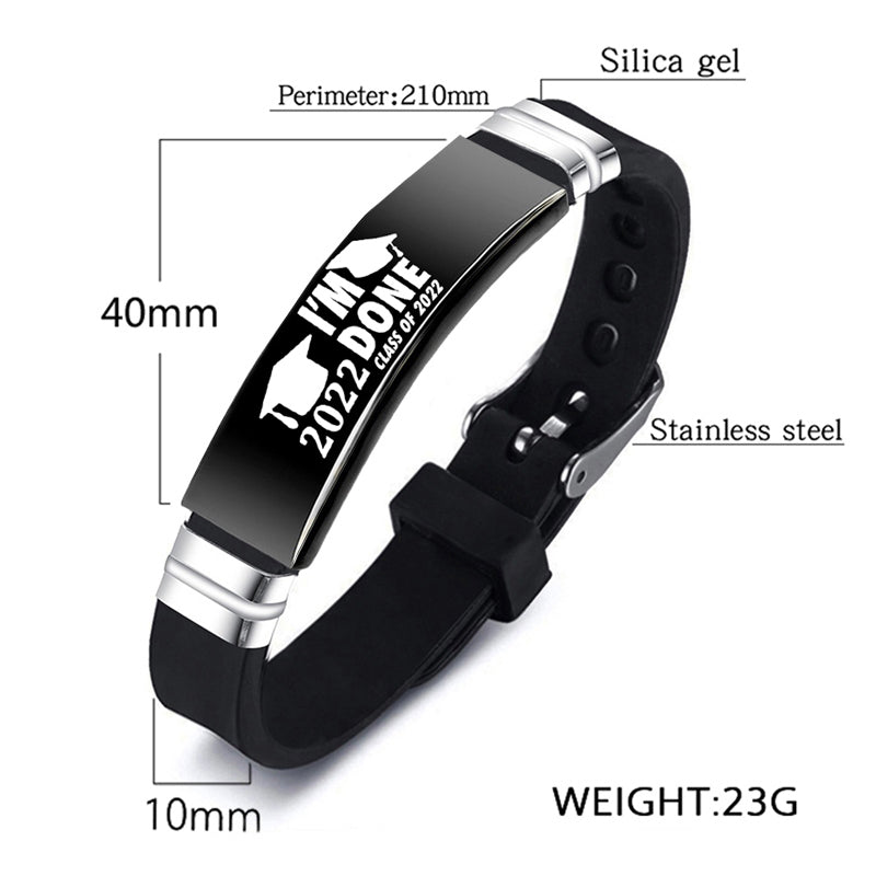 Class Of Graduation Black Stainless Steel Silicone Bracelet Bangles