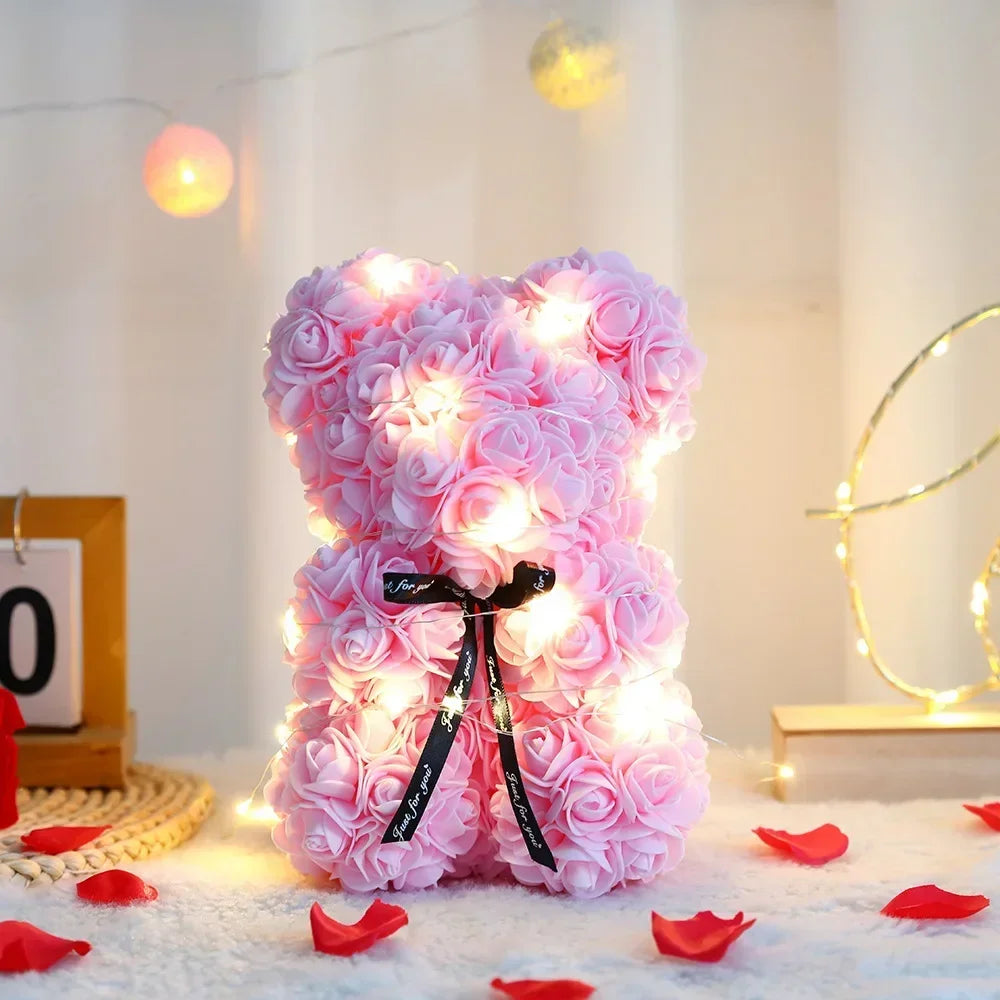 Valentines Day Artificial Teddy Rose Flower Bear with Box