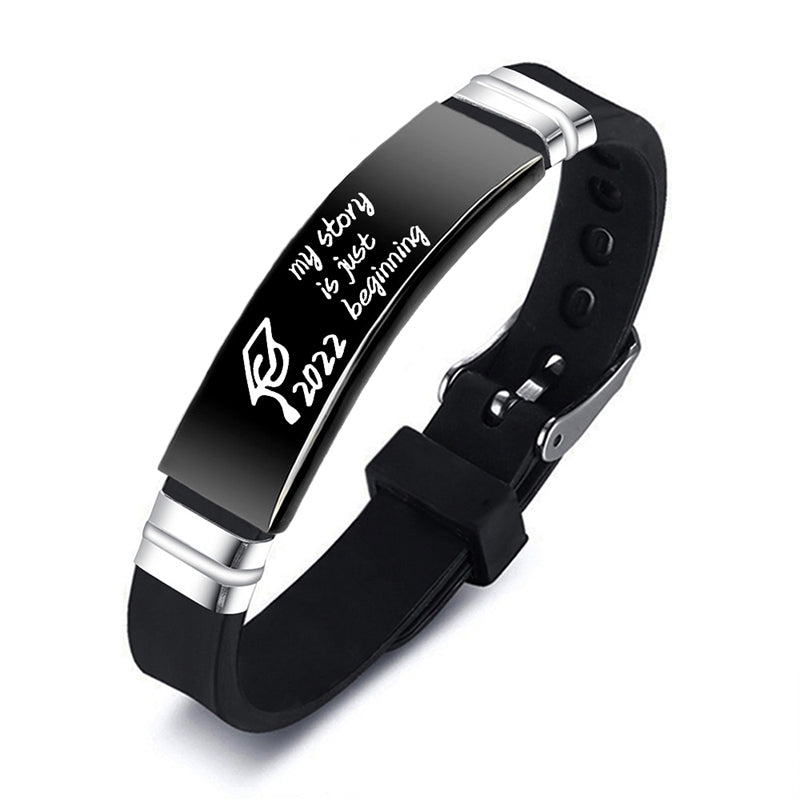 Class Of Graduation Black Stainless Steel Silicone Bracelet Bangles
