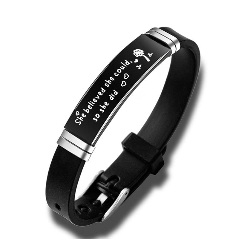 Class Of Graduation Black Stainless Steel Silicone Bracelet Bangles