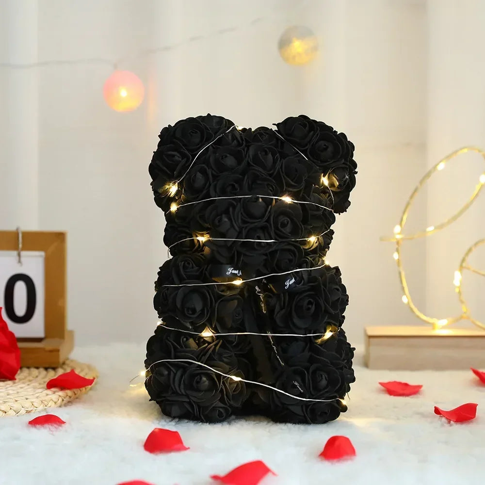 Valentines Day Artificial Teddy Rose Flower Bear with Box