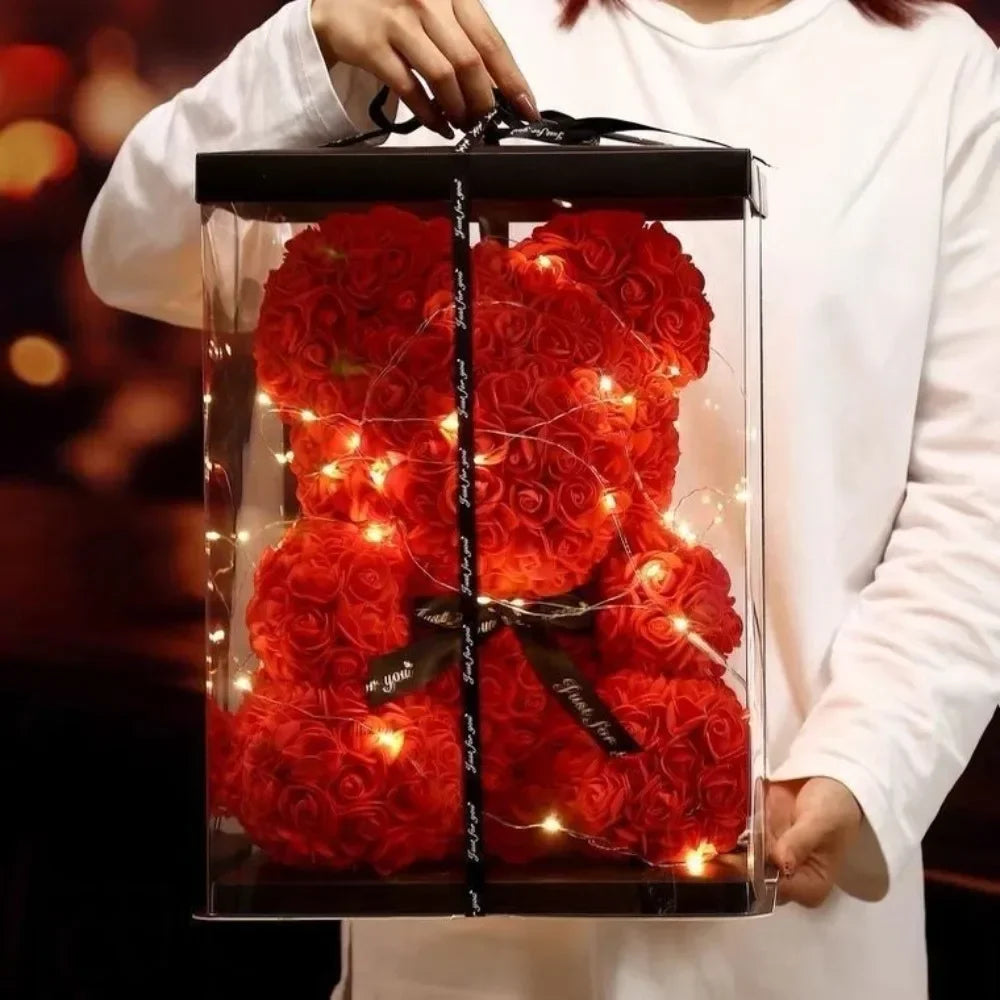 Valentines Day Artificial Teddy Rose Flower Bear with Box