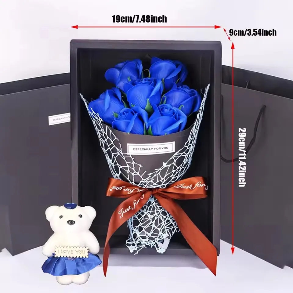 Handmade 7 Rose Soap Bouquet Little Bear Gift Box