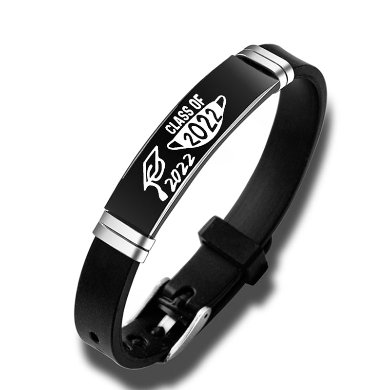 Class Of Graduation Black Stainless Steel Silicone Bracelet Bangles