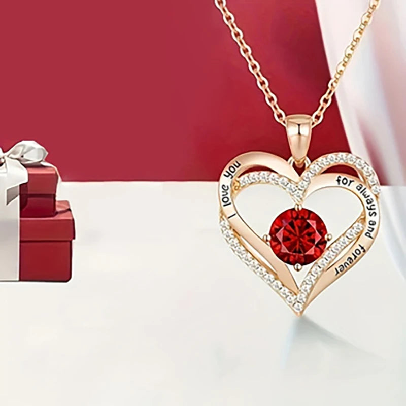 Heart Zircon Necklace Set And Cute Bear Rose Gift Box