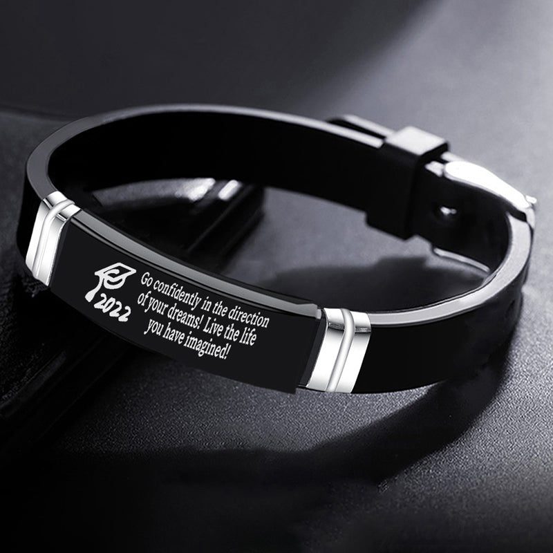 Class Of Graduation Black Stainless Steel Silicone Bracelet Bangles