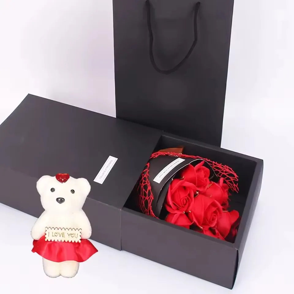 Handmade 7 Rose Soap Bouquet Little Bear Gift Box