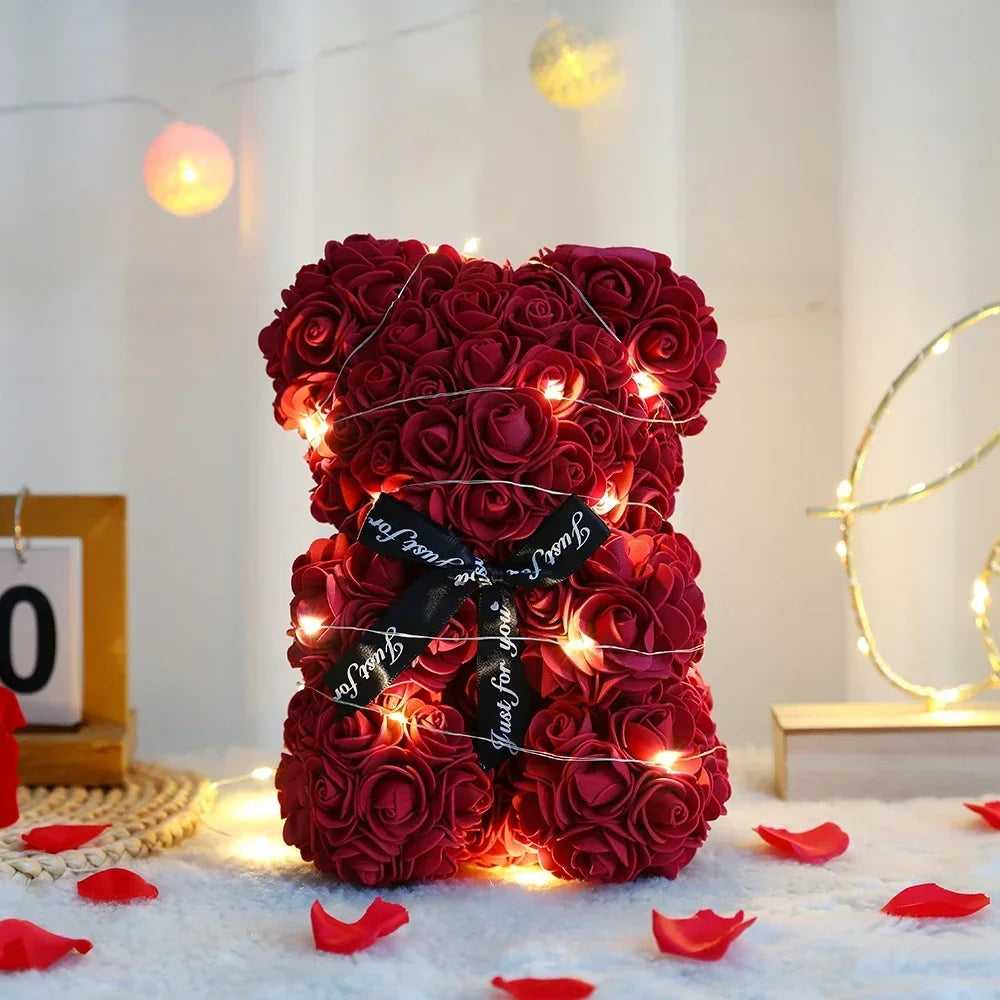 Valentines Day Artificial Teddy Rose Flower Bear with Box