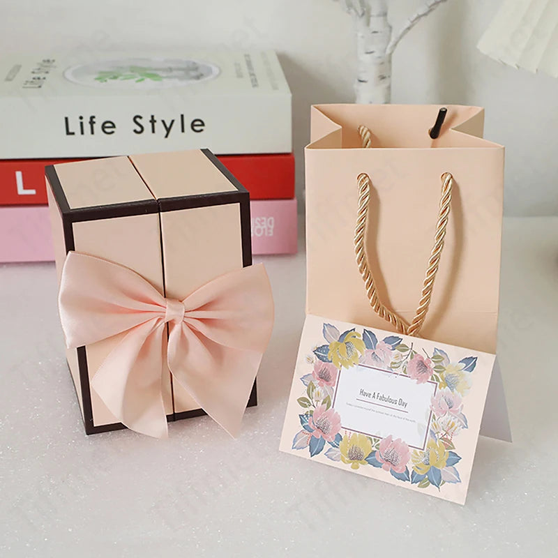 Heart Zircon Necklace Set And Cute Bear Rose Gift Box