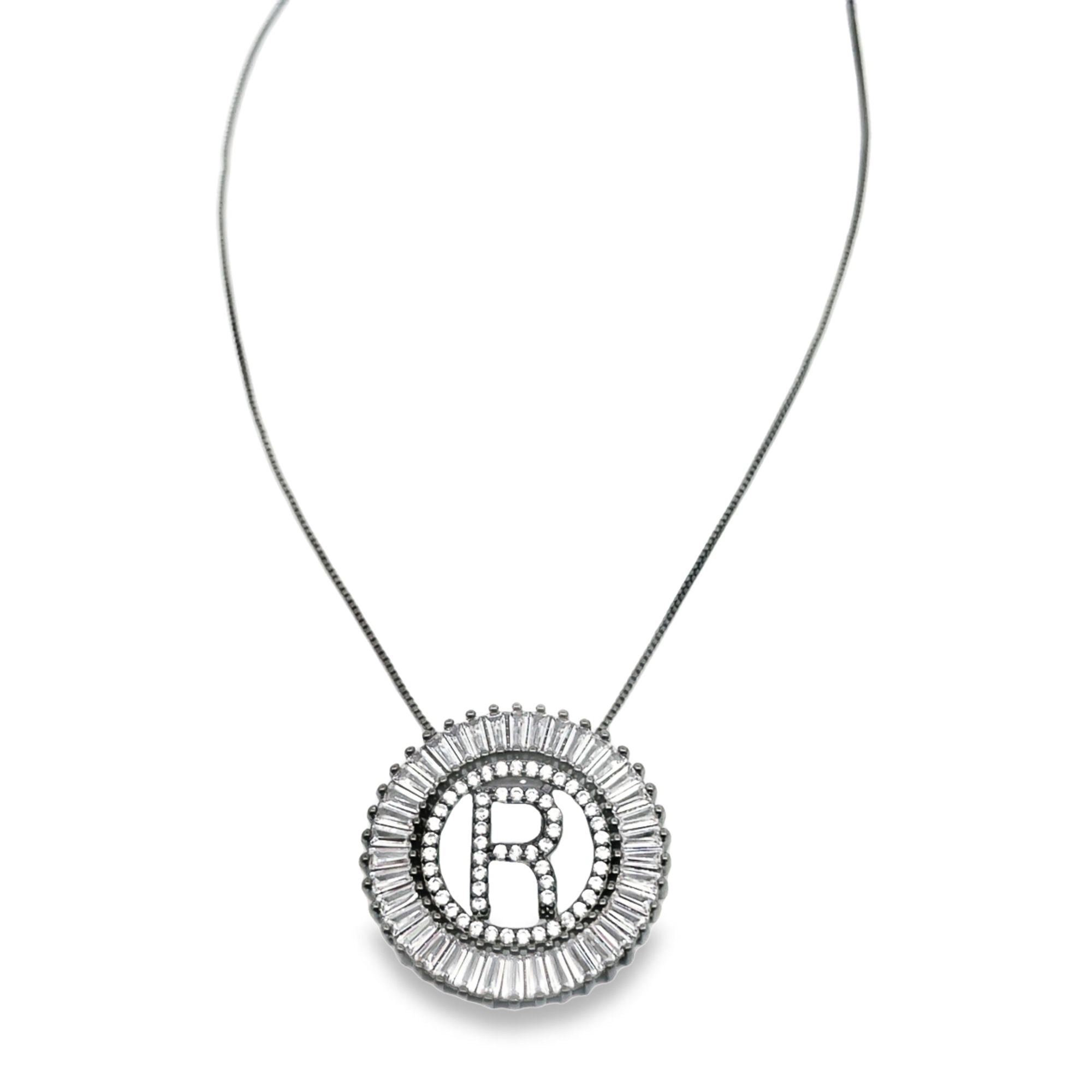 Initial Name Necklace With Multi Color CZ Cubic Zirconia Stones (G68)