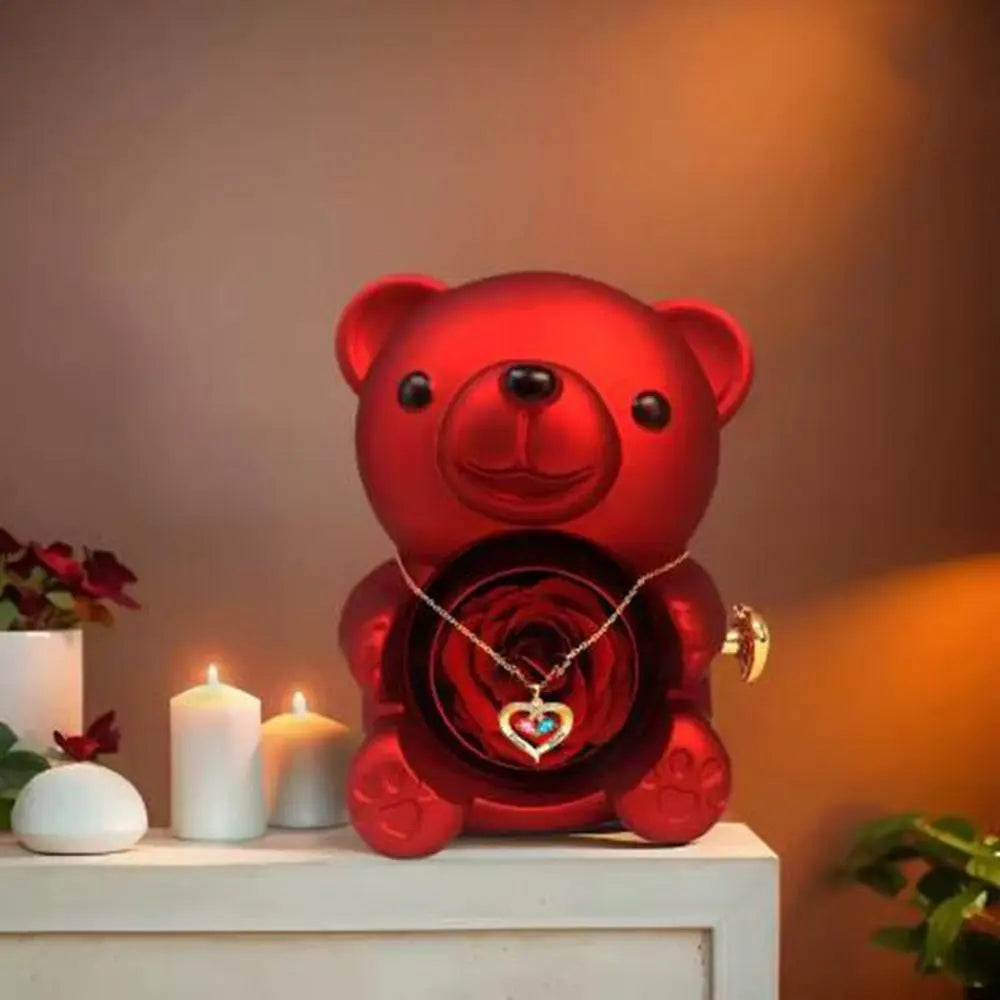 Plastic Rotating Hugging Bear Jewelry Box