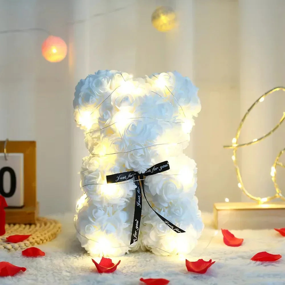 Valentines Day Artificial Teddy Rose Flower Bear with Box
