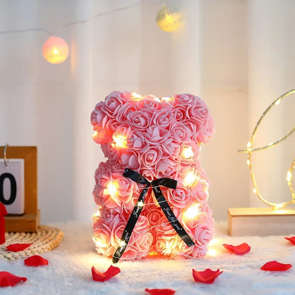 Valentines Day Artificial Teddy Rose Flower Bear with Box