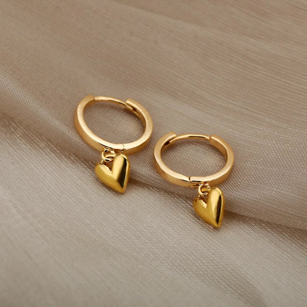 Stainless Steel Heart Earrings For Women Vintage Gold Color Heart Drop Earring Wedding Valentine Jewelry Gift Free Shipping